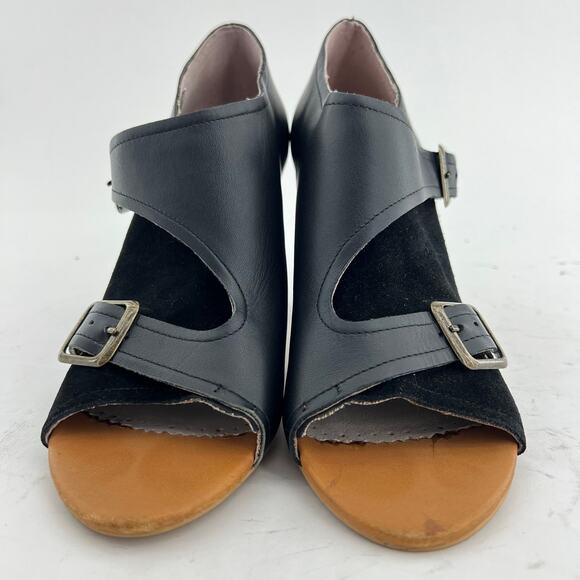 Faryl Robin (8) X Free People Tate Black Suede Leather Stacked Heel Ankle Boots - Picture 5 of 11